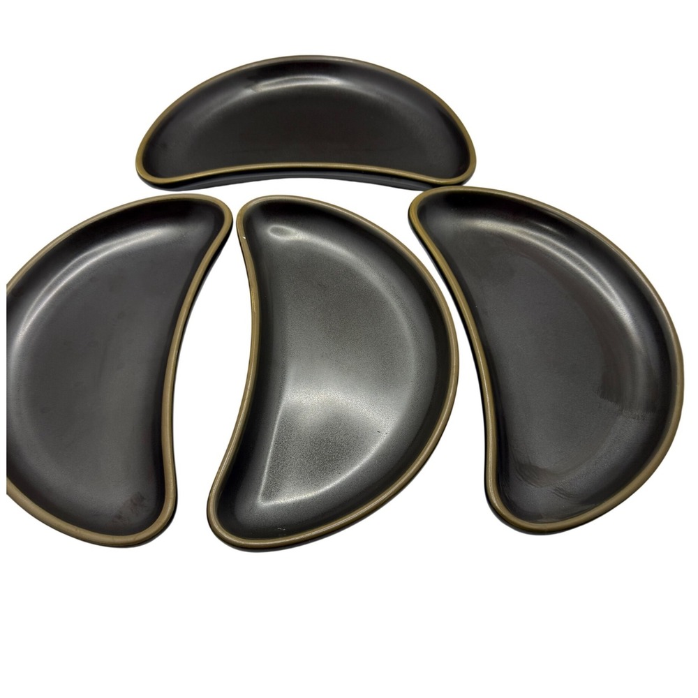 Vintage Rego Japan E263-44 Crescent‎ Side Plates Matte Black Tan Rim Set of 4